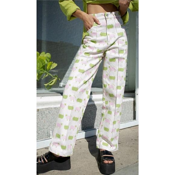 Lisa Says Gah Women’s Counting Sheep Jeans Size 29 High Waist Wide Leg Crop
